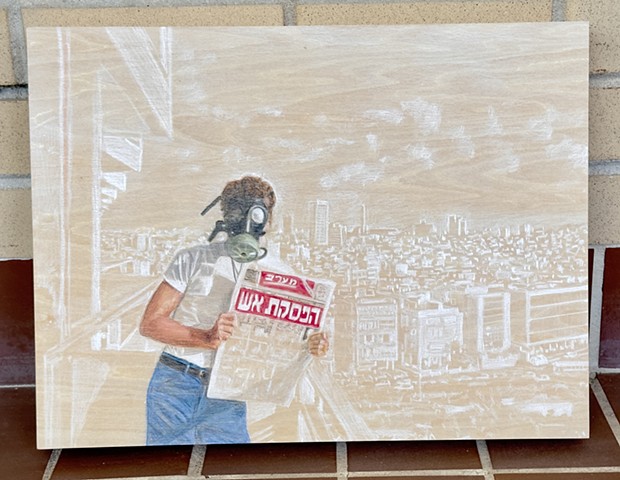 "Cease Fire" self portrait on my hotel balcony in Tel Aviv Israel on February 28, 1991