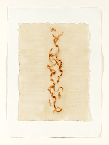 Rusted chain, beeswax on handmade paper
