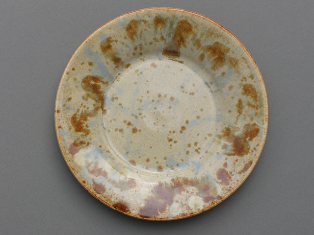 Hand thrown stoneware plate, fired at Cone 6 in earth tone glazes by ngheslep.