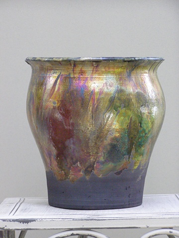 Hand thrown larger sized stoneware vase, Raku firing, for decorative use by ngheslep.