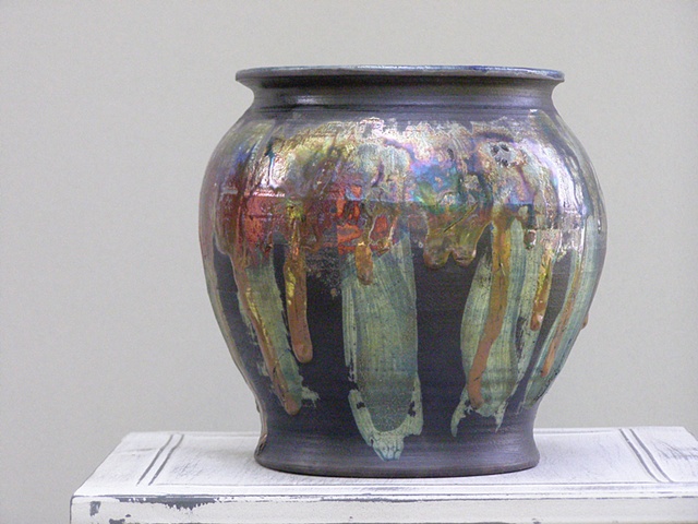 Hand thrown medium sized stoneware vase, Raku firing, for decorative use by ngheslep.