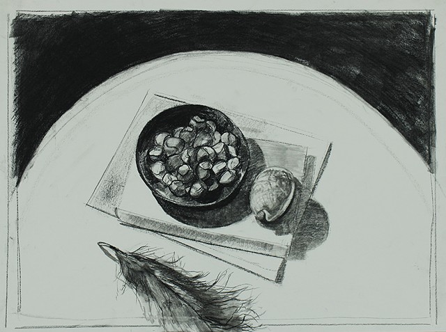 Still Life with Shell, Hazlelnuts and Feather