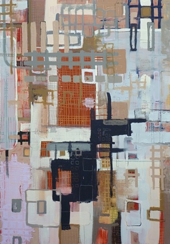 acrylic painting of grids and street art on canvas by Jay Hendrick