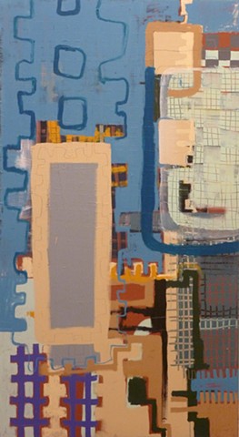 acrylic painting of grids and street art on canvas by Jay Hendrick