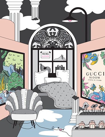 Gucci Bloom perfume illustration for Luxury Magazine by illustrator and artist Bo Yoon