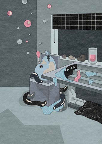 Digital ipad pro procreate art of slithering slimy empty feeling by illustrator and artist Bo Yoon
