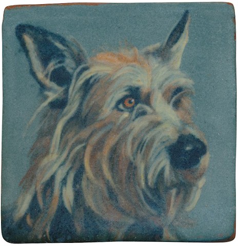 Ceramic handmade tile, hand painted with underglazes, high-fired, Picardy Shepherd portrait by Chantelle Norton.