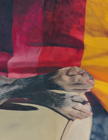 Oil painting of dog paws by Chantelle Norton.