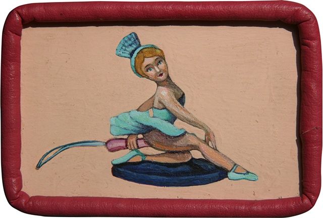 Acrylic painting on panel of a toy ballerina by artist Chantelle Norton.