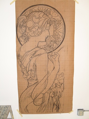 Alphonse Mucha grid drawing (6'x4')