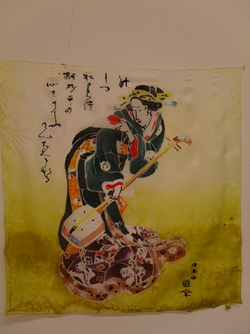 Traditional Japanese silk paining