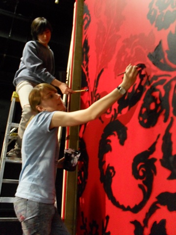 painting red and black velour wall