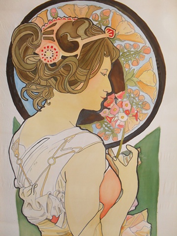 Alphonse Mucha Silk Painting detail