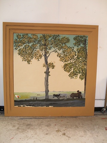 Landscape with trompe l'oeil frame process