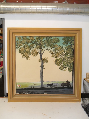 Landscape with trompe l'oeil frame (6' x 6')