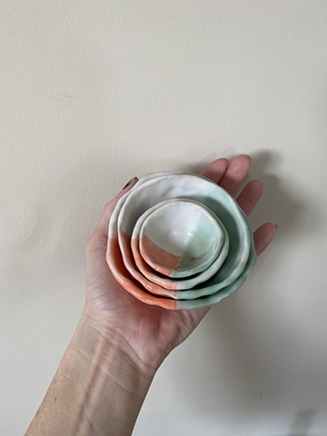 mint and poppy nesting bowls (sold!)