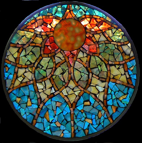 Stained Glass Mosaic Mandala Autumn Moon by David Chidgey