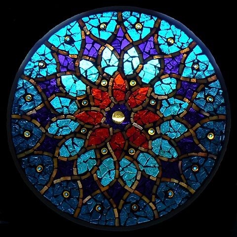 Stained Glass Mosaic Mandala Peacock Sun by David Chidgey