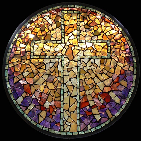 Stained Glass Mosaic Mandala Resurrection Cross by David Chidgey