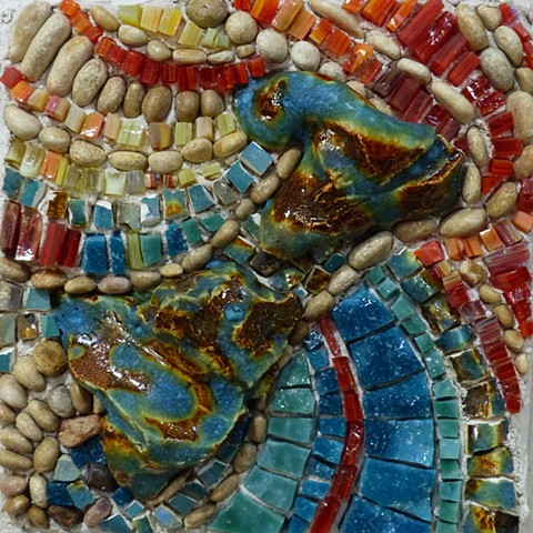 Miniature Mosaic, pebble mosaic, redheads, movement, flowing