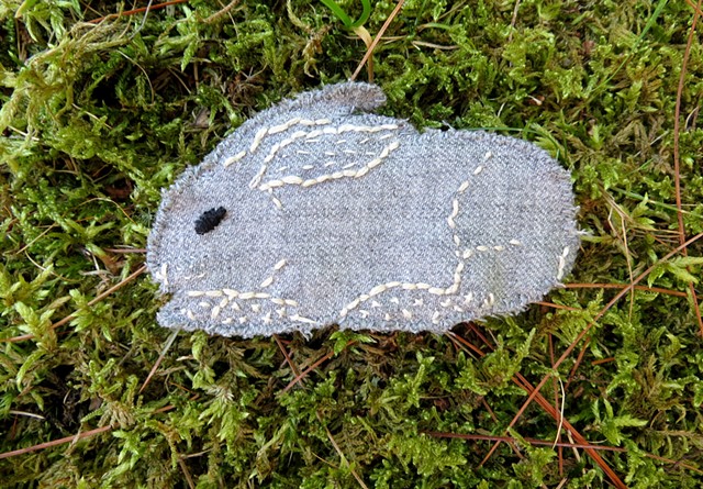 handmade wool rabbit patch with embroidery by chelsea clarke