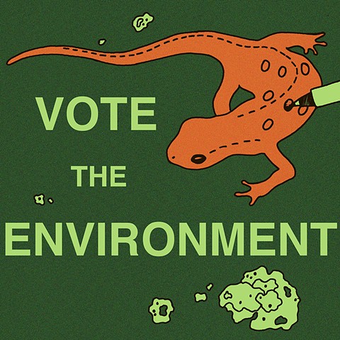 Vote Efts red eft voting poster by Chelsea Clarke for Creative Action Network Vote the Environment campaign