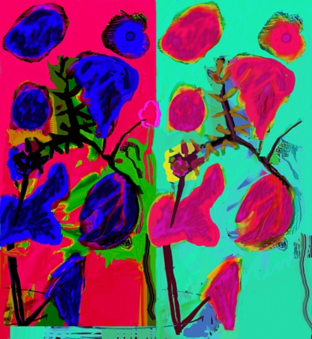 Digital print, drawing, archival, still life, flowers