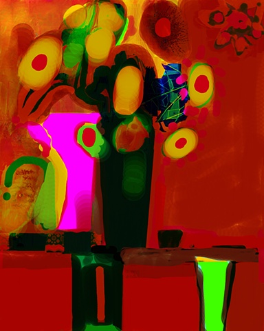 Digital drawing, archival print, still life, flowers