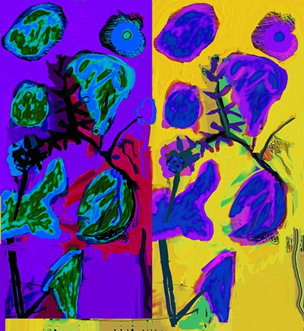 Digital print, drawing, archival, still life, flowers