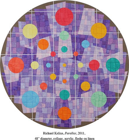 Richard Kalina, Parallax, 2011, 48" diameter, collage, acrylic, flashe on linen