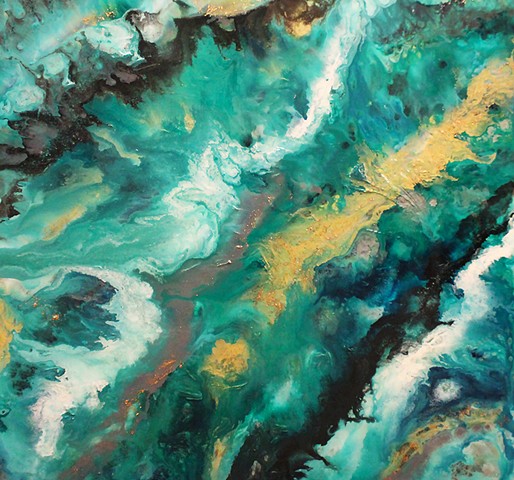 Original fluid painting by Dallas artist Suzie Collins. This piece is available to purchase and you can view it in person at Cedar and Vine.