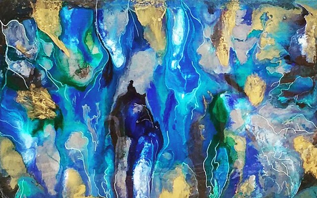 Blue Hall is an abstract mixed media art piece made by local artist Suzie Collins. 