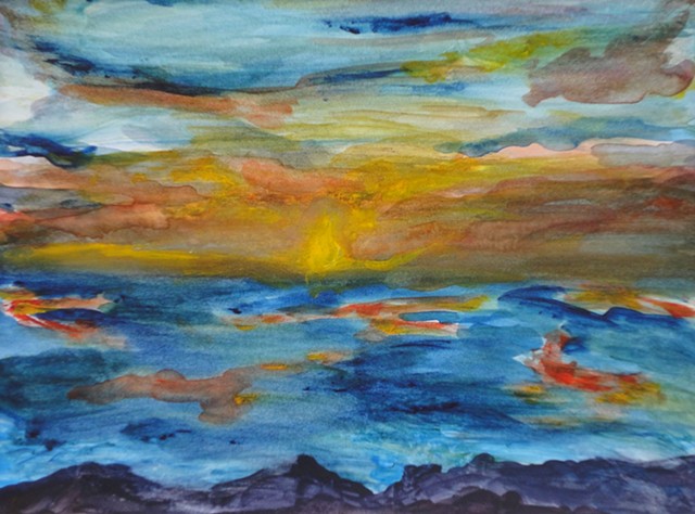 blues, oranges, yellow, sun set, water, by Judith Gilman