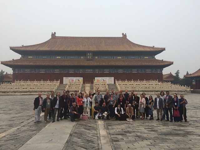 With the representatives of 30 countries in front of the Main Exhibition Venue, The Peoples Ancestral Temple, Forbidden City, Beijing China