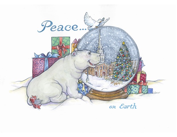 Hippo Christmas Card