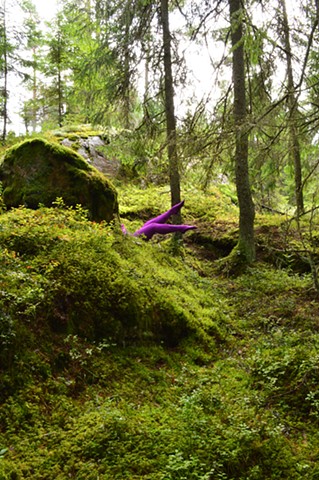 photograph of woman purple stockings green forest Sweden by Robyn LeRoy-Evans
