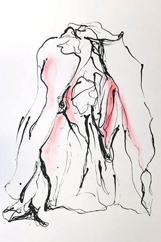 ink red pastel yonic drawing on paper by Robyn LeRoy-Evans
