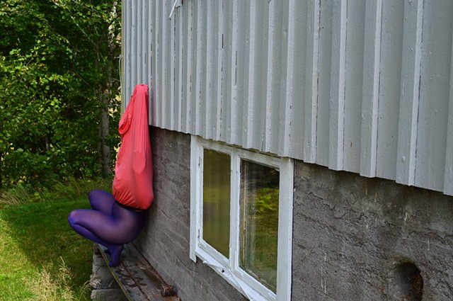 surreal photograph of faceless woman body purple stockings Sweden by Robyn LeRoy-Evans