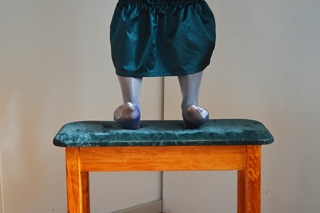 photograph of feet emerald green silver fabric studio by Robyn LeRoy-Evans
