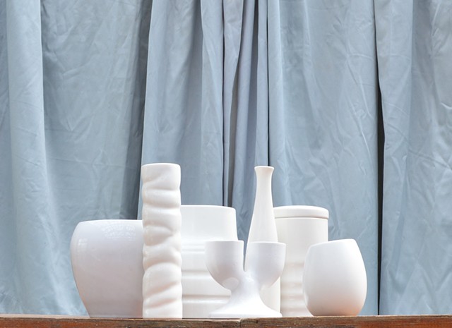 photograph of white vessel object drapery fabric still life by Robyn LeRoy-Evans