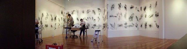 Installation in progress at The University of Texas at Brownsville, Rustberg Gallery,