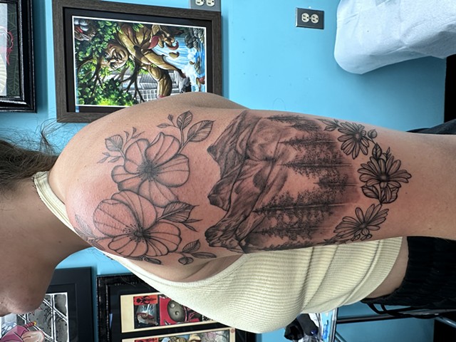 Wildrose and Mountain on upper arm