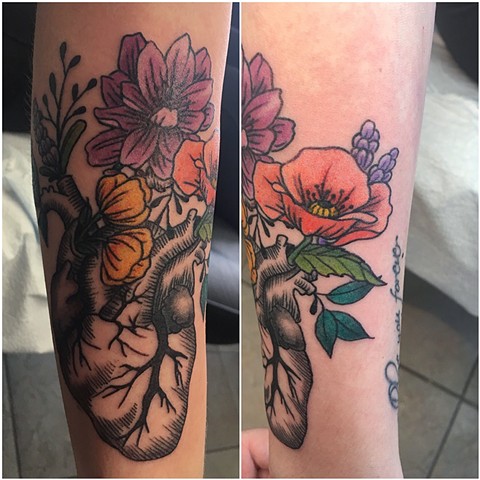 heart and flower tattoo 