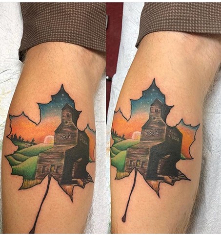 Maple leaf colour tattoo Strange World Tattoo Calgary, Canada