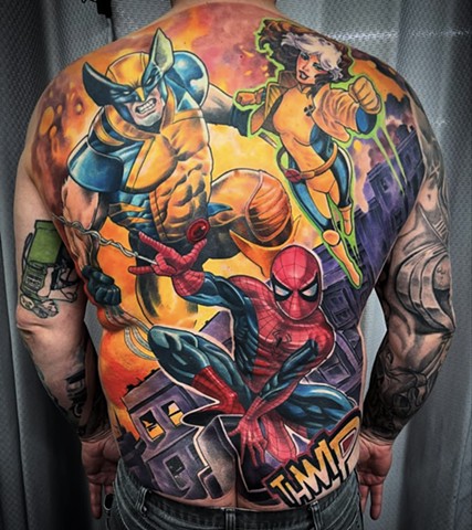X-MEN tattoo Calgary tattoo strange world tattoo colour tattoo backpiece tattoo