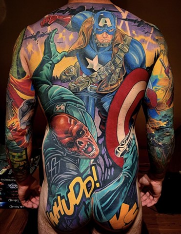 Marvel back piece tattoo sleeves coverup Calgary alberta Canada full colour yyc 