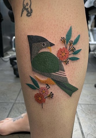 colour block bird tattoo at Strange World Tattoo Calgary, Alberta Canada