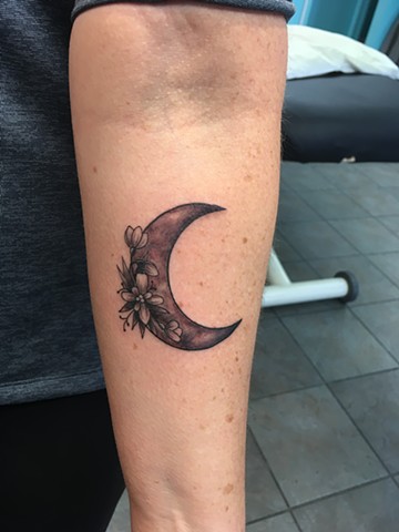 moon with flower tattoo