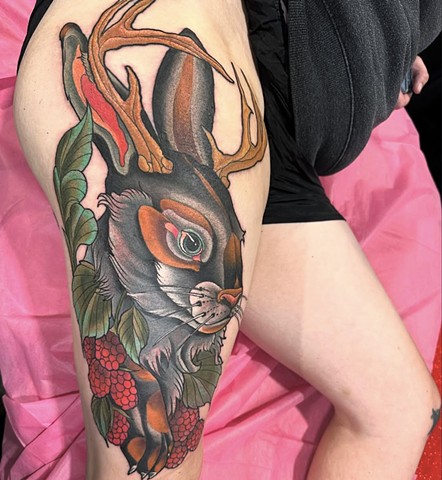 Jackalope tattoo neo traditional tattoo Calgary strange world tattoo Calgary 