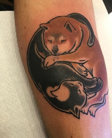 Dog and Cat tattoo ying-yang strange world tattoo calgary tattoo artist canada 